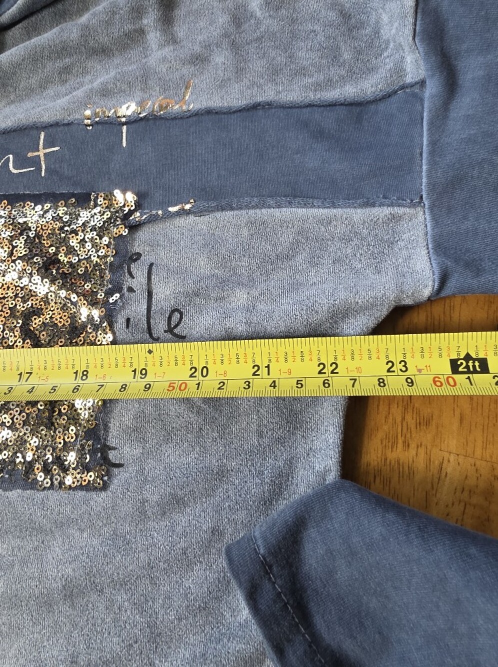 Made In Italy Sequin Pullover Suede Like Fabric Lightweight Hoodie in Dusty Blue - Picture 11 of 12